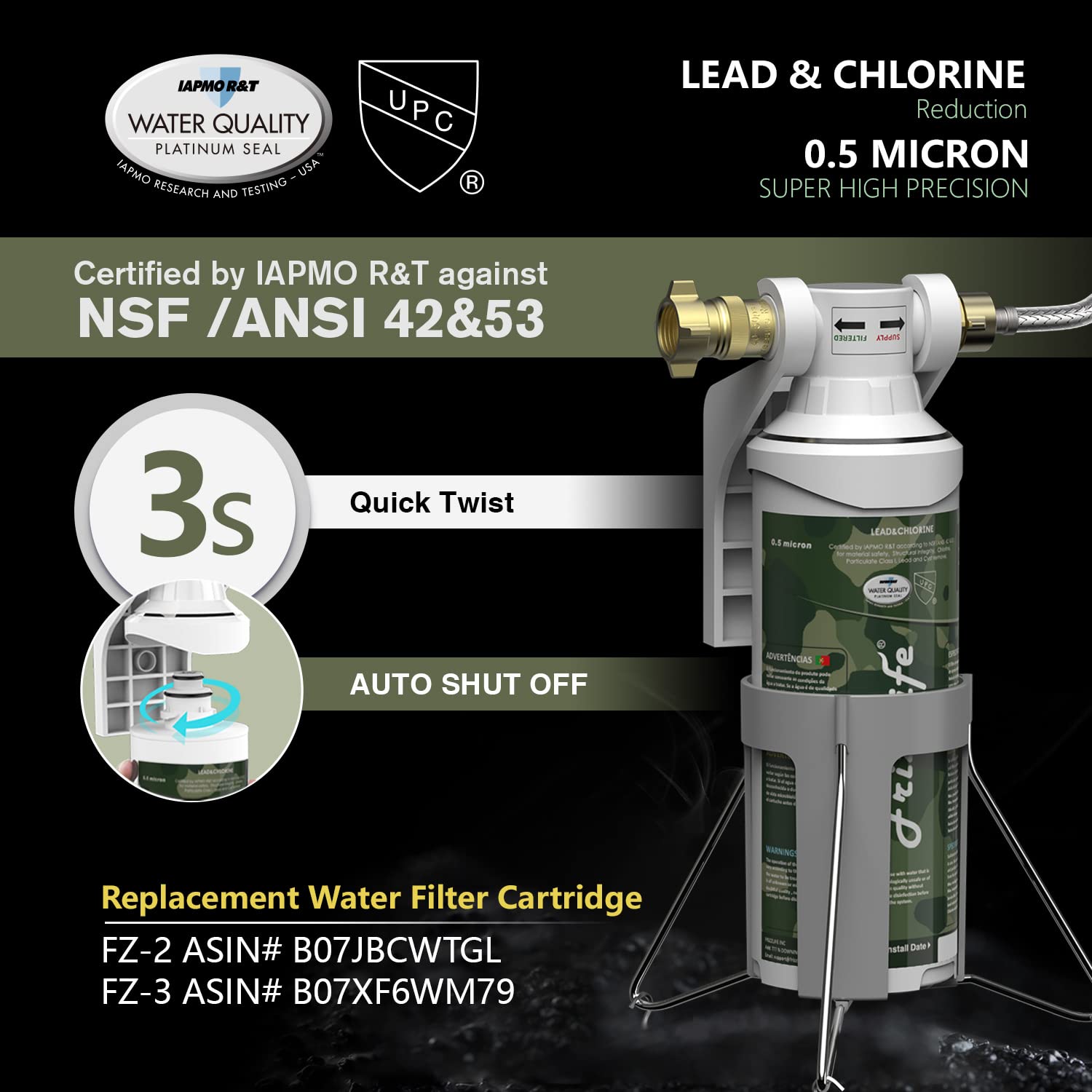 Frizzlife Rv Water Filter-Nsf/Ansi 53&42 Certified Inline Hose Filter For Rv-0.5 Micron High Water Pressure, Reduce Chlorine, Le